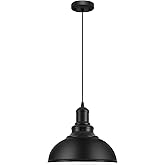 MgLoyht Pendant Lights, Farmhouse Pendant Lamp with Metal Shade (White Inside), Matte Black Industrial Pendant Lighting for K
