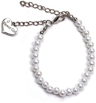 Wxbox Flower Girl Bracelet White Simulated Pearls Crystals Charm (Flower Girl Bracelet 2#)