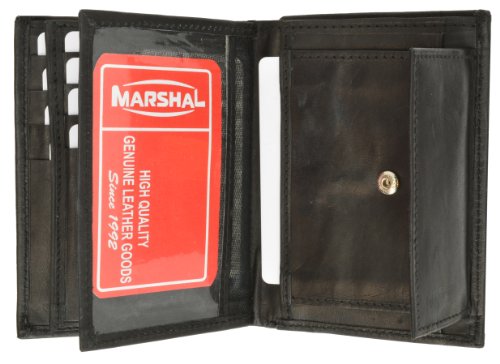 Genuine Leather Bifold Wallet with 2 center Flaps and Coin Purse for Men by Marshal