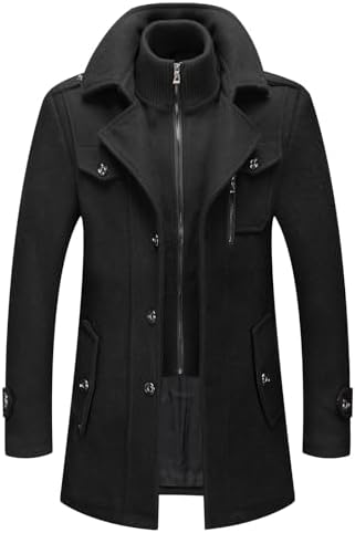 HXW.GJQ Men's Premium Wool Blend Double Breasted Long Pea Coat