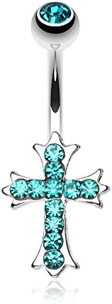 Cross Sparkle Belly Ring (Teal)