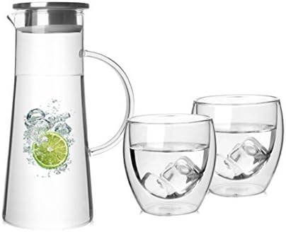 Lemon Glass Water Pitcher with Lid,Fruit Infused Hot/Cold Water Refrigerator Jug Pitcher, Juice and Iced Tea For Kitchen Family-50 oz