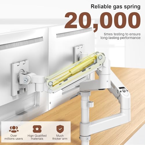 Dual Monitor-Arm Heavy-Duty for 17-49-inch Screens - Vertical Stacked Dual Monitor Mount Stand for Ultrawide Screens up to 44lbs, Aluminum,Full Motion, VESA 75/100 mm, White