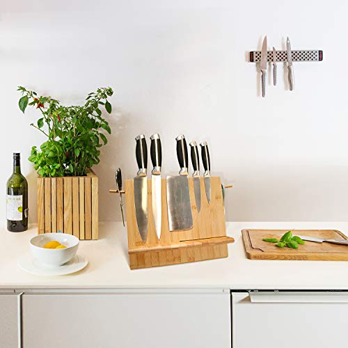 Bamboo Magnetic Knife Block, Magnetic Knife Holder, Knife Rack with Double Side Strong Magnetic for Knife Organize and Storage