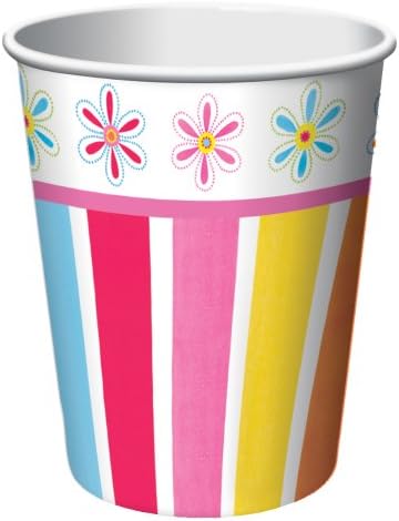 Creative Converting Pink Flower Cheer 8 Count Paper Cups, 9-Ounce