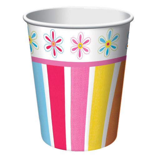 Creative Converting Pink Flower Cheer 8 Count Paper Cups, 9-Ounce