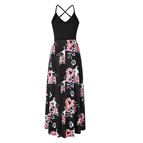 Women\'s Casual Sleeveless Dresses Summer V Neck Maxi Dress Criss Cross Backless Cami Dress Asymmetrical Floral Sundress