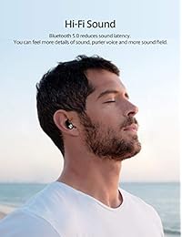 Auriculares inalámbricos Bluetooth 5.0 Ture inalámbricos Bluetooth con micrófono integrado y auriculares inalámbricos (clavija binaural, emparejamiento automático, 15 horas de reproducción total, control de un botón, sonido estéreo de alta fidelidad)