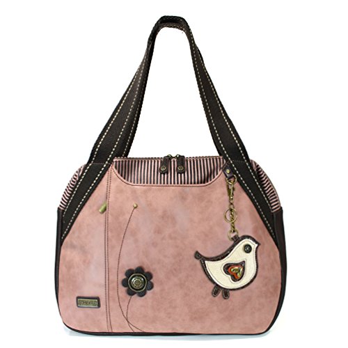 Chala Handbags Dust Rose Shoulder Purse Tote Bag with Bird Key Fob/ coin purse - Chichik Bird Dusty Rose