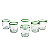 NOVICA Artisan Crafted Clear Green Rim Hand Blown Recycled Glass Tumbler Glasses, 9 oz. 'Lime Freeze' (set of 6)
