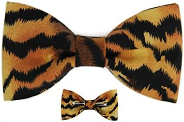 Boys Tiger Animal Print Clip On Cotton Bow Tie