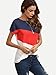 Romwe Women's Color Block Shirt Short Sleeve Casual Tunic, Blue Red White, Large