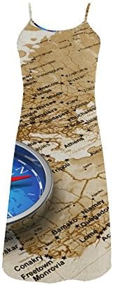 Women's Vintage Old World Map Polyester Casual Slip Dress XL