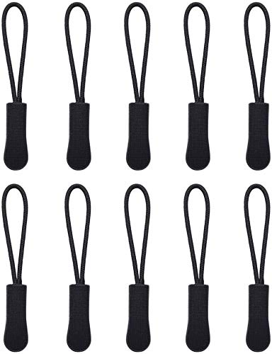 YiYaO Zipper Puller, 10 Pack Black Nylon 2.5x0.9cm, Suitable for Backpacks, Clothes, Sportswear