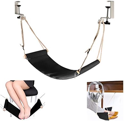 Foot Hammock, Riipoo Portable Adjustable Under Desk Footrest Foot Hammock With Headphone Holder Hanger for Foot Rest Standing and Relaxing, Fit Home Office and Others (Black)