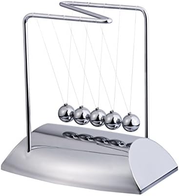 Newtons Cradle Newton Pendulum Balance Balls Newton's Cradles Pendulum Balls - 45s Swinging with ABS Base Office Desk Decor (Gift-Ready Tangle-Free Packaging) (Silver)