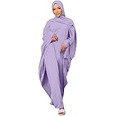 Women Islamic Muslim Abaya Dress Loose Full Cover Abayas Kaftan Dubai Maxi Robe with Hijab