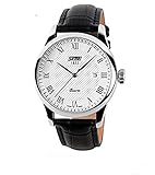 J.Market  30 Meters Waterproof,Roman Numeral Wrist Business Casual Quartz Watch Couples Watches With Date Function with Genuine Leather Band (Men, Black)