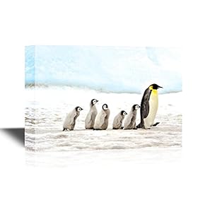 Canvas Wall Art - Six Penguins - Gallery Wrap Modern Home Art | Ready to Hang - 12x18 inches