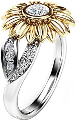 Womens Girls Pretty Faux Crystal Rings Set AfterSo Fashion Exquisite Two Tone Gold Sunflower Sliver Round Zircon Ring Anniversary Cocktail Jewelry Romance Gift for Her/Girlfriend (6, Sliver - Gold)
