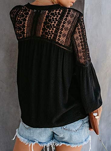 CANIKAT Women's V Neck Lace Crochet Flowy Bell Sleeve Button Down Casual T Shirts Blouses Tops 2 CANIKAT Women's V Neck Lace Crochet Flowy Bell Sleeve Button Down Casual T Shirts Blouses Tops
