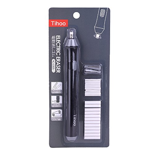Electric Eraser with Refills, Battery Operated Eraser with Additional Replaceable Rubbers for Art Pencils, Drawing, Painting, Sketching, Drafting, Arts and Crafts (Black and Grey)