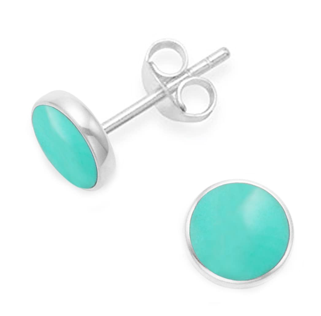 Sterling Silver Turquoise Earrings - 7mm round reconstituted Turquoise stud Earrings with solid silver back. Gift boxed 5798TQ