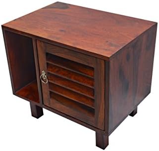 Unique Furniture Sheesham Wood Bedside End Table with Drawer for Living Room (Dark Brown)