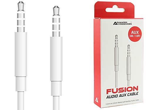 Fusion Audio Aux Cable 3.5mm - Extra Durable PVC - Polished Connectors - HD Sound - For Car, Headphone, IP 12, Samsung, Huawei, Echo Dot, Laptop, Home Stereos - White (3M)