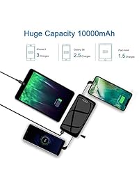 Portable Battery Charger 10000mAh DULLA M20000 External Power Bank High Capacity Built-in Cable for iPhone, LCD Display, Ultra Compact Universal Compatible with All Digital Devices