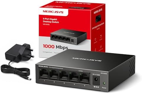 MERCUSYS MS105GS 5 Port Gigabit Ethernet Switch Metal Case Desktop Wall Mount