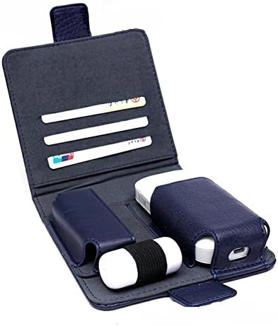 IQOS 2.4 plus 2 and 3 Electronic Cigarette PU Leather Protective Carrying Case with Card Wallet Tobacco Cigarette Protective Holder Cigar Cover (Navy blue)