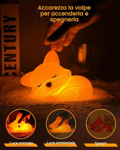 Amaredom Cute Fox Night Light Dimmable Silicone LED Lamp with Timer and Touch Control Perfect for Children's Room, Bedside, Bedroom and Living Room