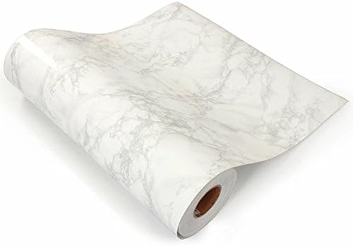 Bestevers White Grey Marble Self Adhesive Gloss Vinyl Wrap Film Kitchen Countertop Peel Stick Wallpaper Decal 12''x79'' (Grey)