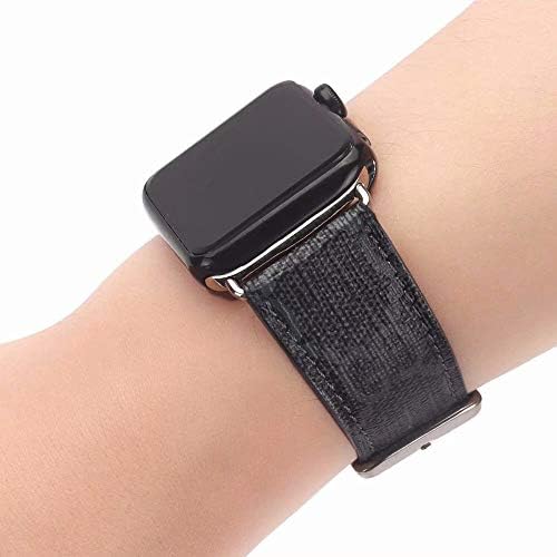 The ONE 42 Compatible Apple Watch Straps 42mm (fit for 44mm), Luxury Fashion PU Leather Classic Wrist Bands for Women and Men, Replacement for 42/44MM Apple Watch Series 4 3 2 1 (Monogram Black)