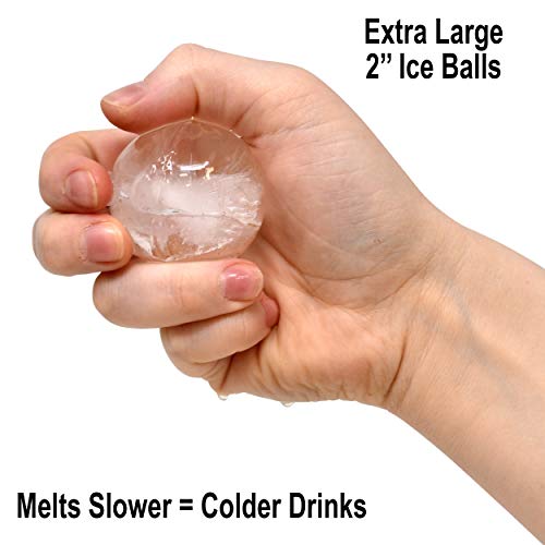 Perlli Ice Ball Maker Mold - Makes 4 Large Round Sphere Balls - Flexible Food Grade Silicone Circular Ice Tray 5 X 5cm Ice Ball Spheres for Drinks Whiskey Bourbon Scotch