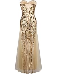 Angel-fashions Sweetheart - Vestido de banquete con lazos para atar, sin tirantes, con lentejuelas, para mujer