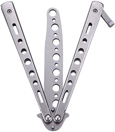 Dingq Stainless Steel Butterfly Flail Folded Knife Balisong Trainer Training Knife Silver