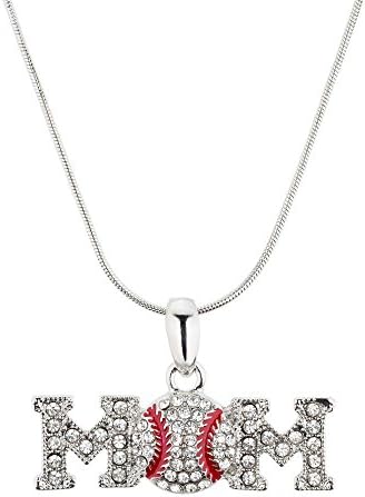 Baseball Mom Pendant Necklace - Silver Crystal Jewelry