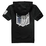 Hot Attack on Titan Shingeki no Kyojin Cosplay Hoodie Coat Sweater Short Sleeve (Black, M)