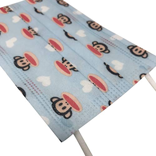 100 PCS (2 BX) 3-Ply Premium Children Cute Cartoon Print Design Earloop Face Masks, Medical Grade with Bacterial Filtration Efficiency (BFE) Rating Over 99% (Monkey & Rabbit)