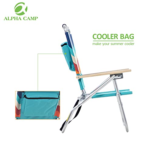 ALPHA CAMP Backpack Beach Chairs Set of 2 with Cooler Bag 3 Position