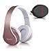Bluetooth Headphones Over Ear, Rydohi Wireless Stereo Headset with Deep Bass, Foldable and Lightweight, Wired and Wireless Modes Built in Mic for Cell Phone, TV, PC- Rose Gold