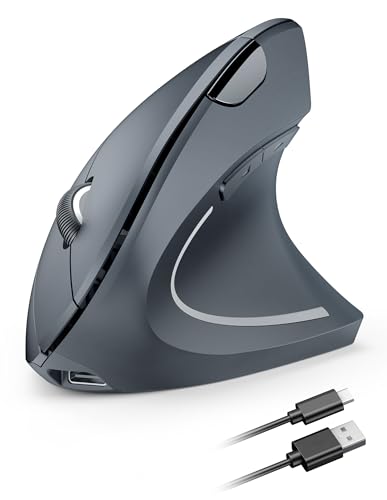 Ergonomic Mouse, Vertical Mouse Wireless Mouse 6 Buttons Optical Carpal Tunnel Mouse, 5 Adjustment Levels, Up to 4800DPI Silent Click Mouse Office Mouse for Laptop, Desktop, Carpal Tunnel Relief
