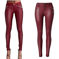 lexiart PU Leather Denim Pants For Women Sexy Tight Stretchy Rider Leggings Coffee Black Red White ¡