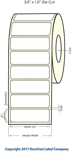 DuraFast Inkjet Chemical Roll-Fed Paper 3" x 1" Labels for Epson TM-C3500, TM-C3400, ColorWorks C3500 and ColorWorks C3400, 660 Labels/Roll on a 4" Outer Diameter