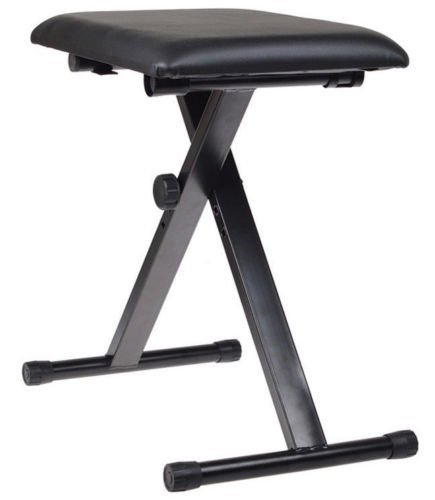Black Adjustable Piano Keyboard Bench Leather Padded Seat Folding Stool Chair - Thumbnail 2