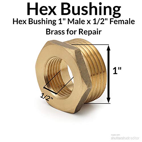 Hex Bushing 1" Male x 1/2" Female Brass for Repair; Threaded Pipe Fitting