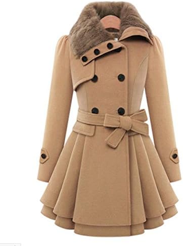 Fly Feeling Women's Winter Warm Fleece Check Hooded Double Breast Coat Jacket