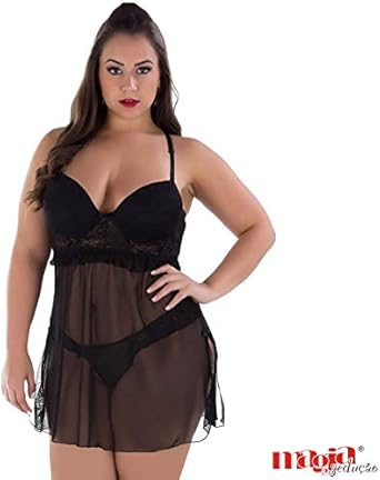 Camisola transparente preta plus size Clearance